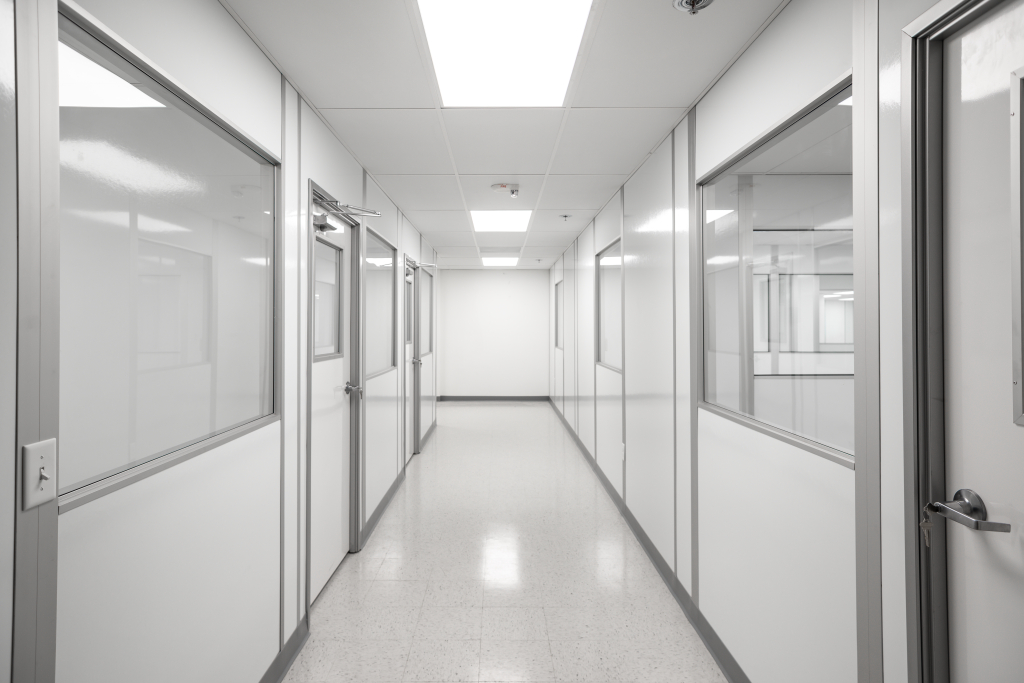 What is an ISO 7 Cleanroom? What You Need to Know A hallway in a custom cleanroom.