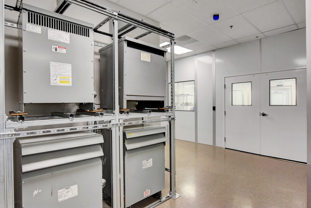 Filtration and air handling system inside a nanotechnology cleanroom facility by Allied Cleanrooms.